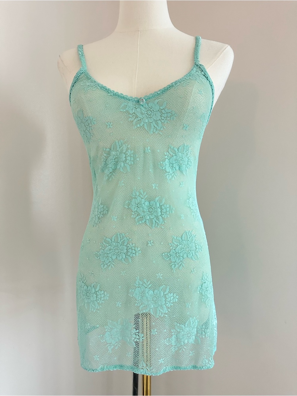 La Perla Sheer Lace Chemise Slip - Mint Green